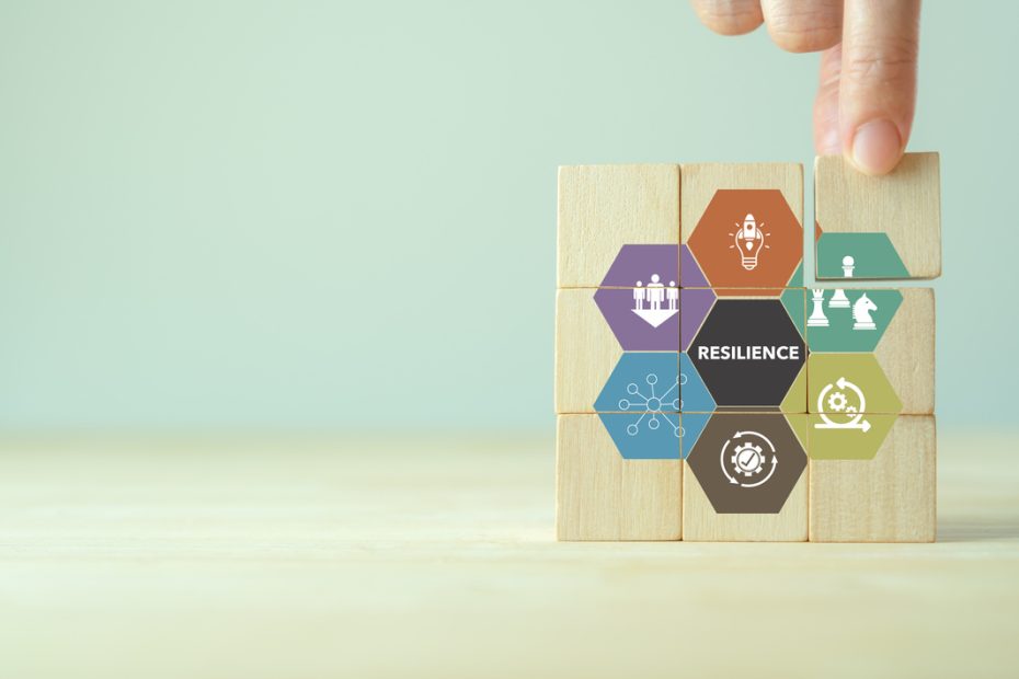 blocks stacked showing key points to being a resilient leader